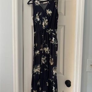 Floral Sleeveless Maxi Dress - Navy